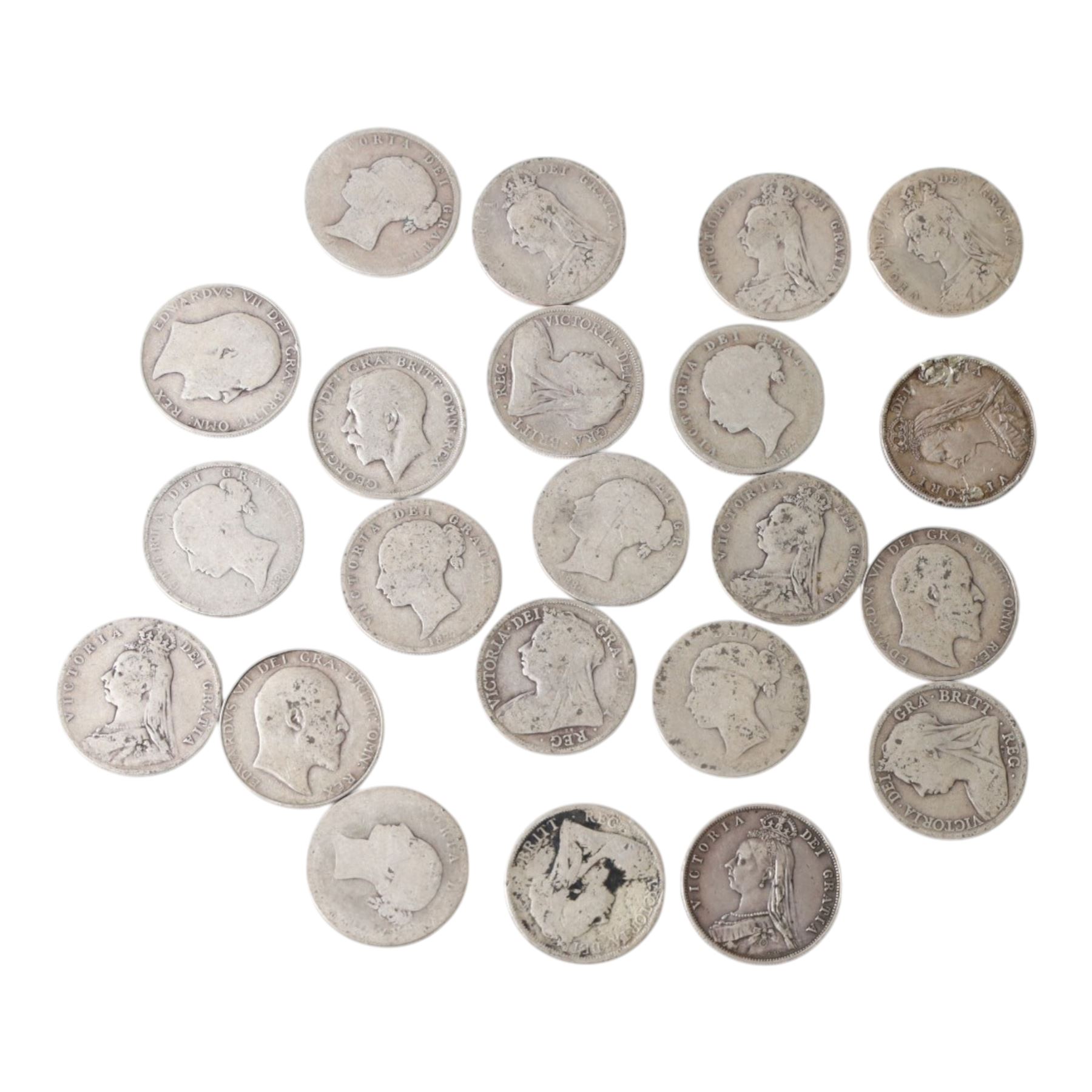 Twenty-two Great British pre-1920 silver half crown coins
