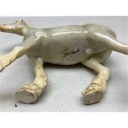 Group of three Beswick Shire horses, comprising CH. Burnham Beauty mare in matte finish, dapple grey horse and bay horse, all with stamped marks beneath