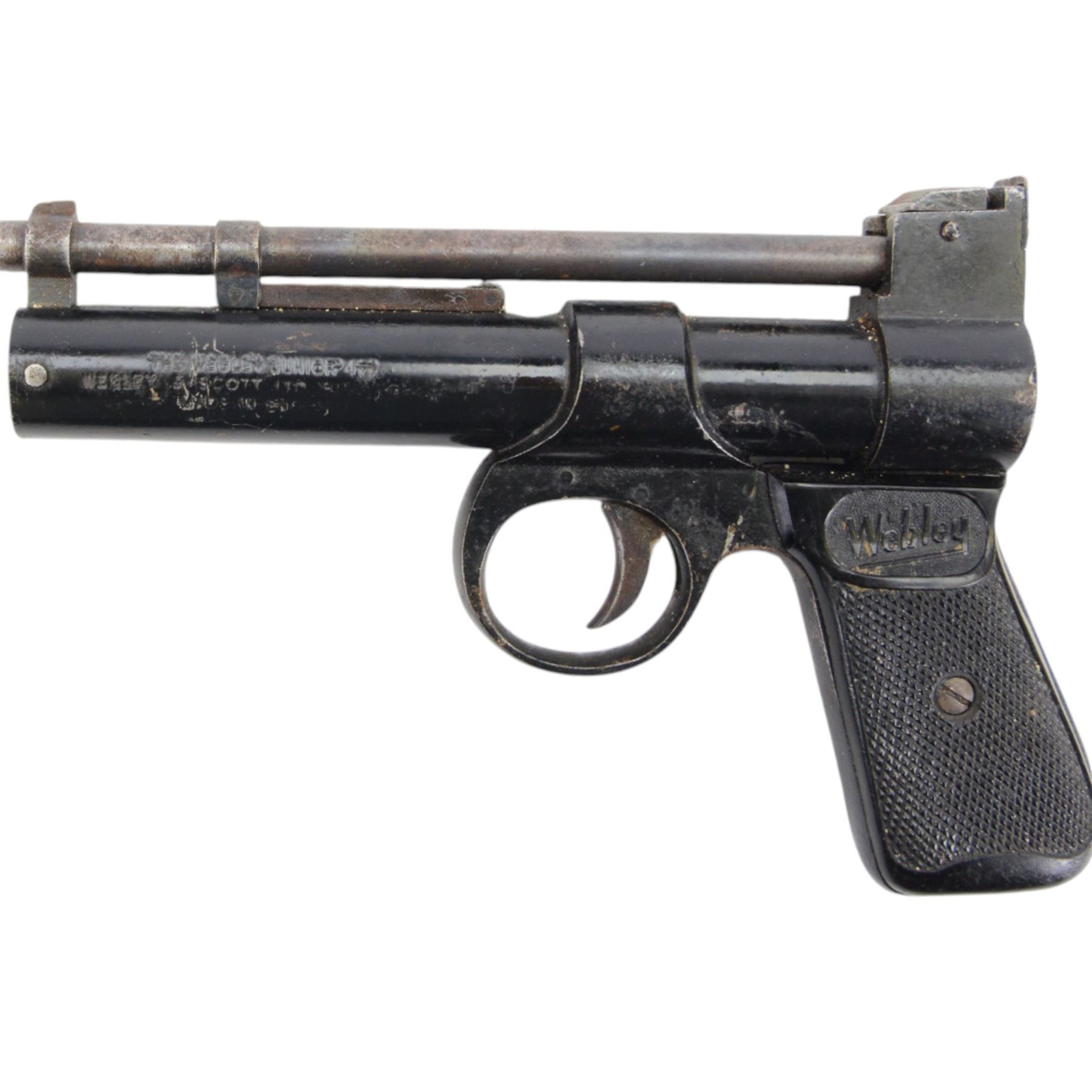 Webley Junior .177 air pistol, circa 1950, batch 223, the air chamber marked The Webley Junior .177  Webley & Scott Ltd. Birmingham Made in England, H13cm, L18cm