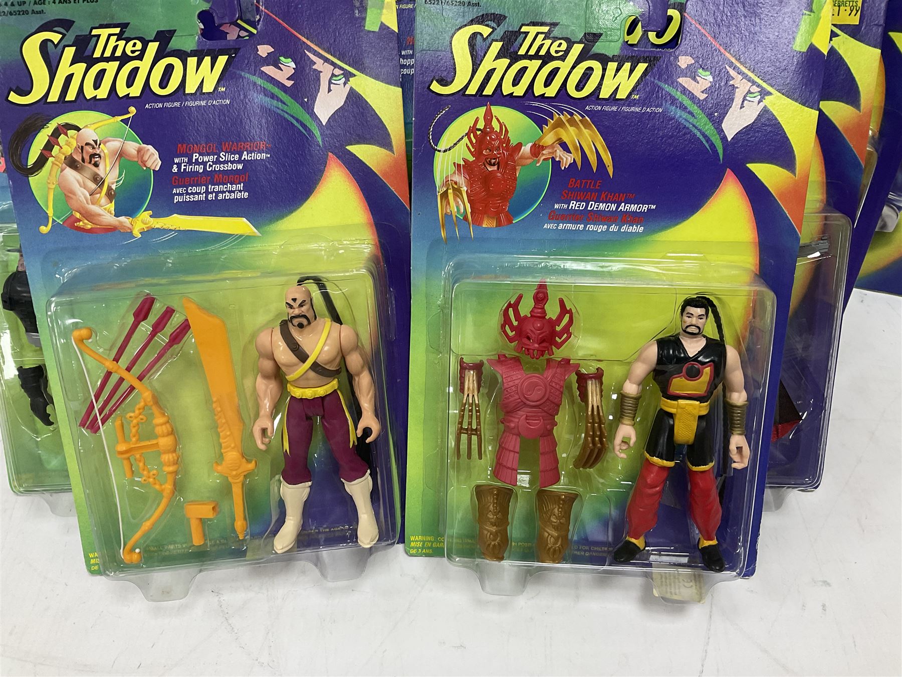 The Shadow - Kenner Thunder Cab; Mirage SX-100 car; Shiwan Khan Serpent Bike; and  Nightmist Cycle; all boxed; and eight Kenner unopened carded action figures (12)