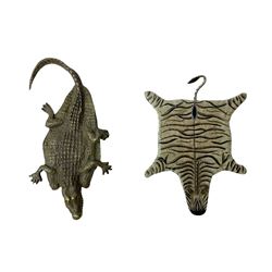 After Franz Xavier Bergman, two cold painted bronzes modelled as a crocodile skin, and a zebra skin, each stamped beneath with B within an amphora and Austria, crocodile L12.5cm, zebra 10.5cm