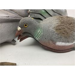 Eighteen plastic pigeon decoys comprising ten full body and eight shells with quantity of various stakes; some marked made in Italy