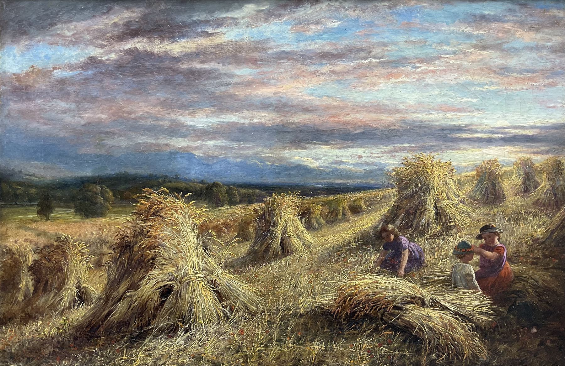 George Lucas (British fl.1863-1899): Children Playing among Corn Stooks, oil on canvas signed and dated 1867, 39cm x 60cm