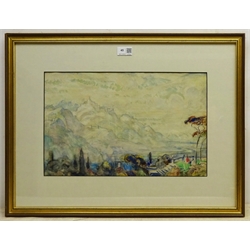  Joseph Alfred Terry (Staithes Group 1872-1939): 'In an Antibes Garden', watercolour signed 26cm x 42cm  Provenance: collection of Alfred A Haley, Walton, Wakefield then with Phillips & Sons Cookham exh. March 1985, labels verso  Notes: by repute a sketch for the larger oil exh. Royal Academy 1916, No.665  