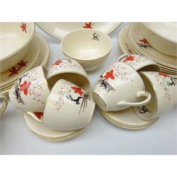  Alfred Meakin 'Stag' pattern six setting dinner and tea service comprising six cups and saucers, milk jug, sugar bowl, six dinner plates, seven side plates, twelve small plates, sauce boat, oval platter and two large bowls   
