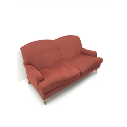 Laura Ashley Twickenham three seat sofa upholstered in a red fabric, turned supports (W188cm) and matching two seater (W160cm)