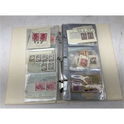Great British and World stamps, including Romania, France, stamps on covers and pieces, used Queen Elizabeth II pre and post decimal stamps, small number of mint QEII stamps in traffic light blocks etc
