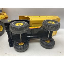 Tonka - five large scale pressed steel vehicles comprising Cement Mixer, Mighty Mobile Crane, Jeep and two Dumper Trucks (5)