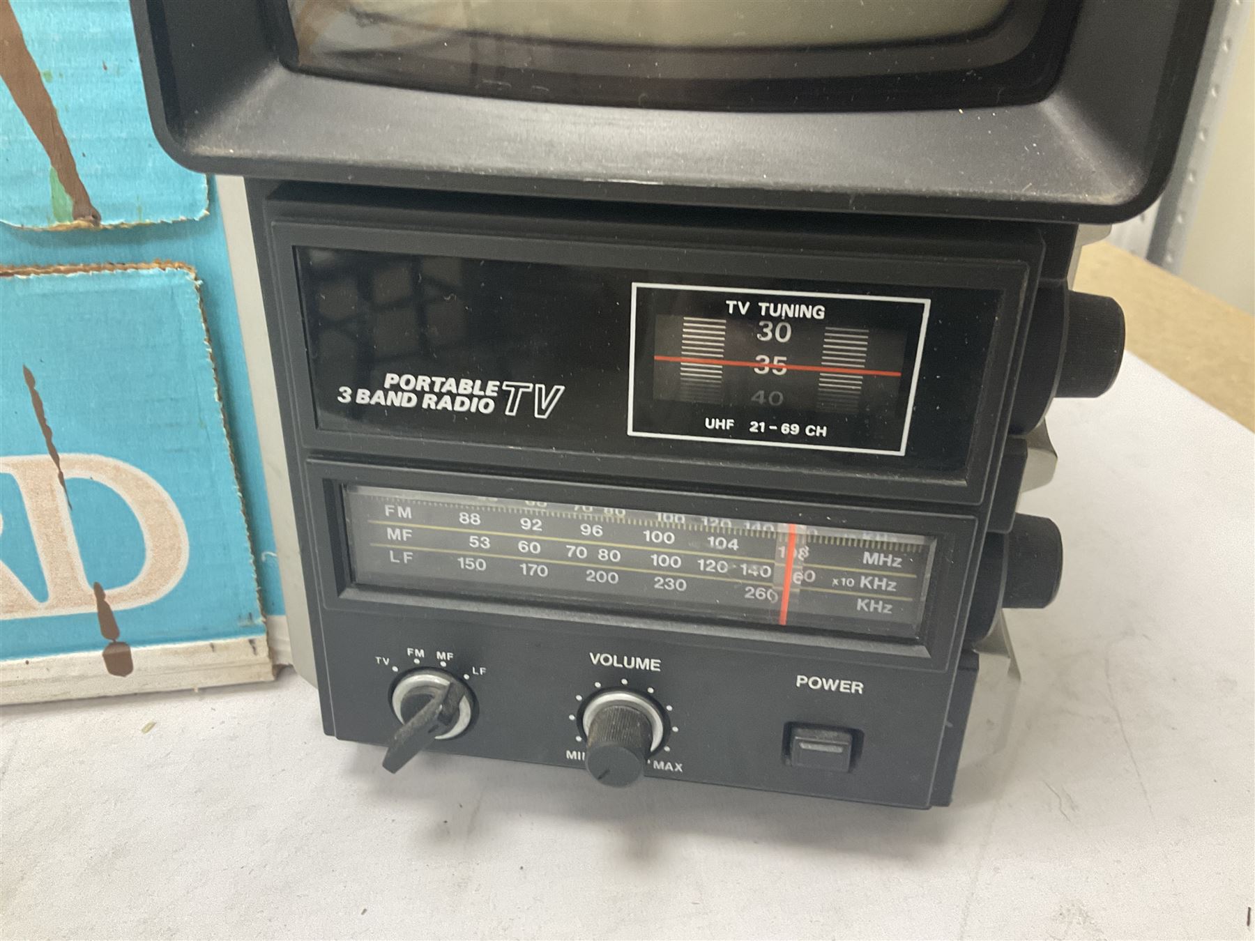 Alba TR10 Portable black and white TV with 3 band radio and Matsu travel clock radio together with quantity of various tools and Sparklets Limited soda syphon, together with BOC soda syphon, Serial No. Shuz, tallest example H32cm