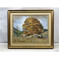 Sam Chadwick (British 1902-1992): Old Stone Bridge and Autumn Trees, gouache signed 51cm x 66cm