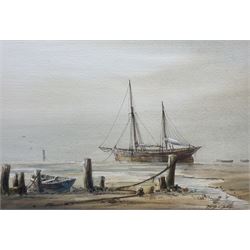 David C Bell (British 1950-): Yacht at Low Tide, watercolour signed 23cm x 33cm