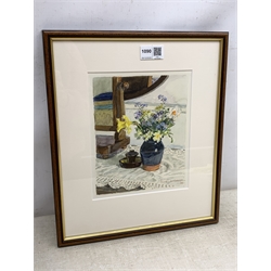 Douglas Coyne (British 1930-2008): Still Life of Flowers on the Dressing Table, watercolour signed and dated '94, 21cm x 17cm