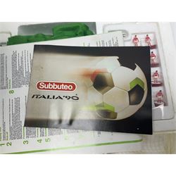 Subbuteo - table football game with plain red and blue teams; looks to be unused in box; six individually boxed additional teams comprising 779 Leeds United 2nd, 770 Manchester United 1993 Premier League Champions, 703 Southampton, 680 Scotland, 287 Notts County/Espinho/Doxa/Grimsby Town and 030 Berwick/East Fife/AEK/Hull City/Lierse; and Corinthian/Tetley Match of the Day Dream Team set of twelve figures on stand