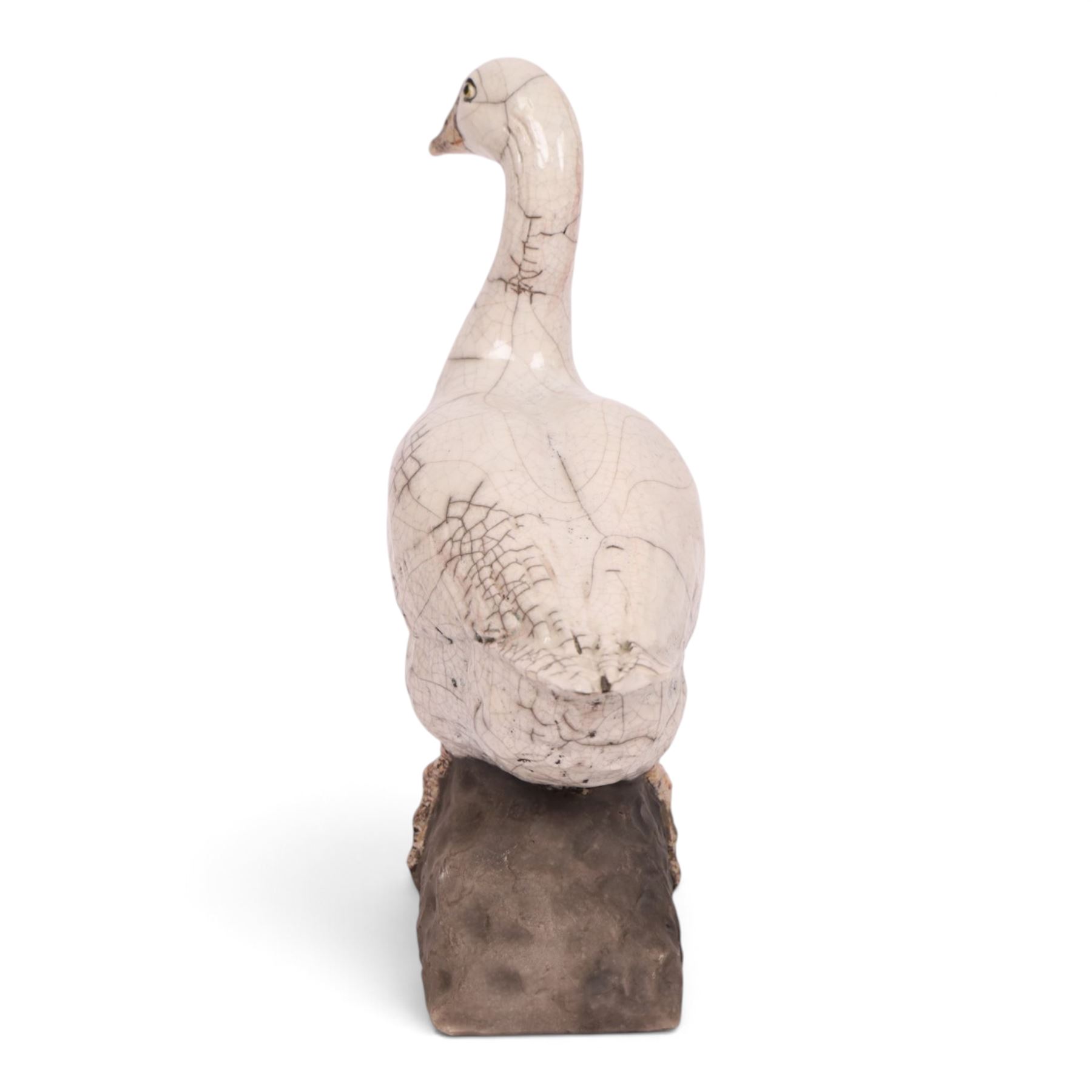 Lawson E. Rudge (b. 1936), raku fired studio pottery sculpture of a goose, H31cm