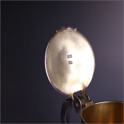 George III silver lidded tankard, with two ribbed bands to the cylindrical body, the hinged lid with concentric circle to cover and pierced thumbpiece, hallmarked Charles Fox I, London 1816, including thumb piece H16cm