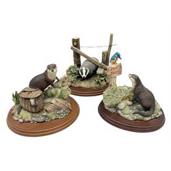 Three Border Fine Arts figure groups, comprising Otter and Kingfisher B0208 and The Rambler A0002