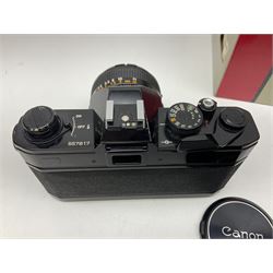 Canon FTb camera body, serial no. 715838, with 'Canon FD 50mm 1:1.8' lens, serial no. 207888, in original box, together with Canon FTb camera body, serial no. 557817, with 'Canon FD 35mm 1:3.5 S.C' lens, serial no. 126210 and Canon EX Auto camera body, serial no. 296244 with 'Canon EX 50mm 1:1.8' lens, serial no. 380869  