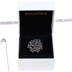 Jade bangle and carving, silver Pandora Forever Bloom ring, silver paste buckle and costume jewellery