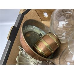 Collection of replica Cathedral carvings, together with other glass and metalware, in two boxes 