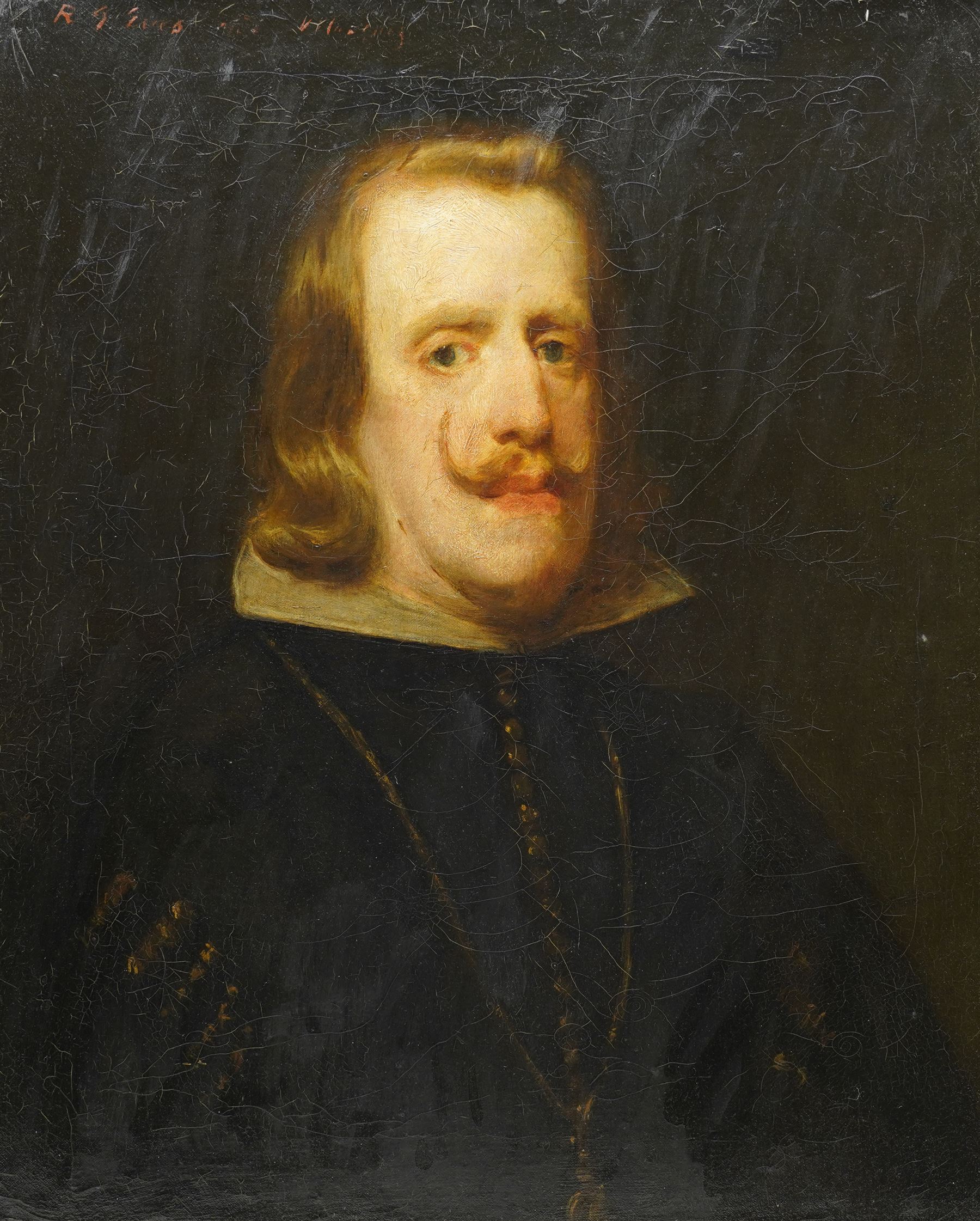 Follower of Diego Velázquez (Spanish 1599-1660): Half Length Portrait of King Philip IV of Spain, 18th century oil on canvas indistinctly inscribed 'R.G. fece da Velazquez' 62cm x 51cm