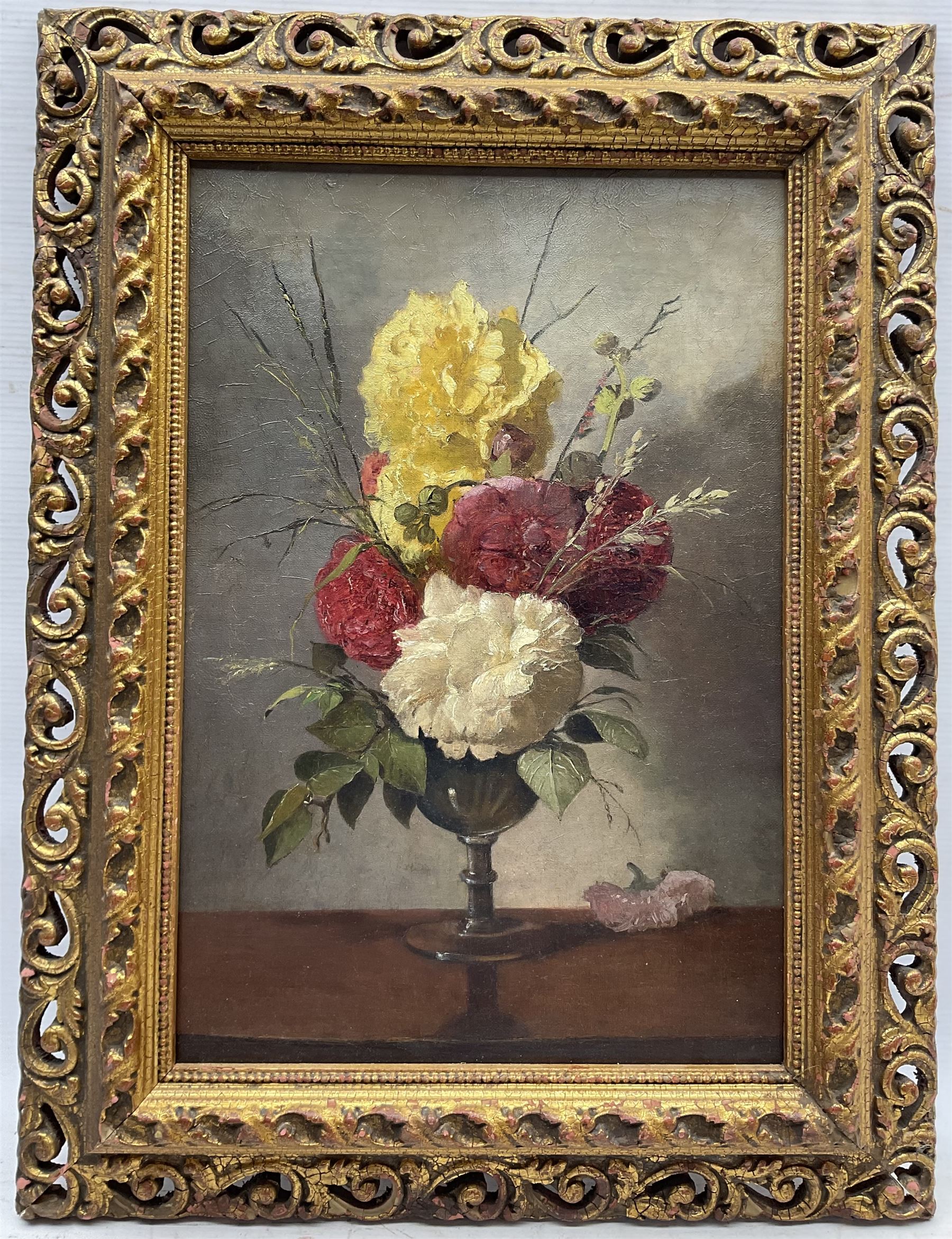 Circle of Henri Fantin-Latour (French 1836-1904): Peonies in a Goblet, oil on canvas signed 42cm x 28cm