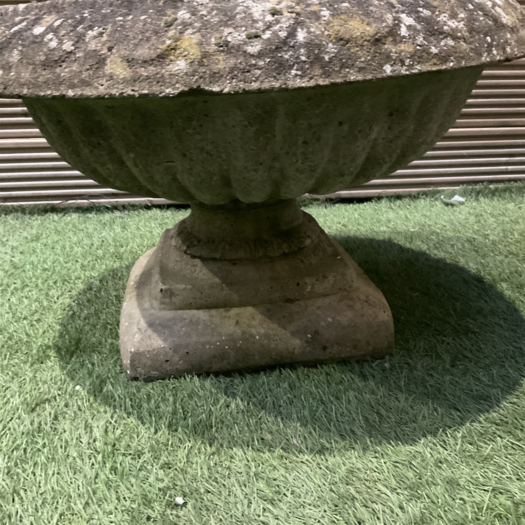 Cast stone garden planters on plinths - THIS LOT IS TO BE COLLECTED BY APPOINTMENT FROM DUGGLEBY STORAGE, GREAT HILL, EASTFIELD, SCARBOROUGH, YO11 3TX