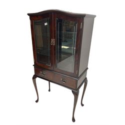 Late 20th century mahogany glazed display cabinet, cabriole legs