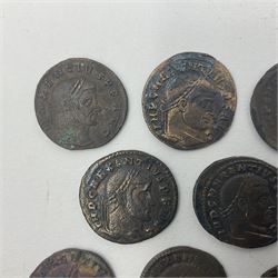 Roman Imperial Coinage, Maxentius (AD 306-312), fourteen bronze folles, most bearing rev. Roma seated in temple holding globe and sceptre (14)