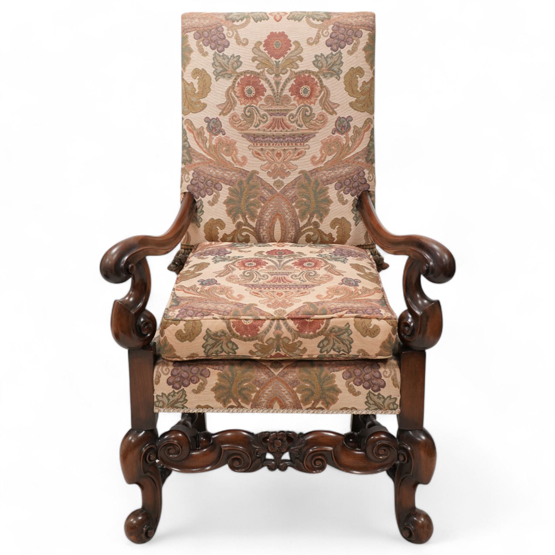 Carolean design walnut framed open armchair | Antique & Revival ...