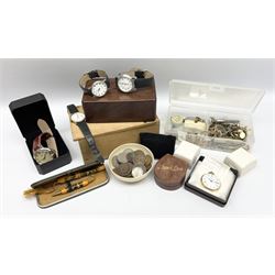 Assorted costume jewellery and watches, to include pendant stamped 925, various cufflinks, etc., small quantity of coins, cased Vintage pen, etc., in one box 