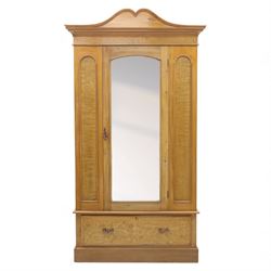 Victorian satin walnut single door wardrobe, shaped cavetto cornice above a central arched...