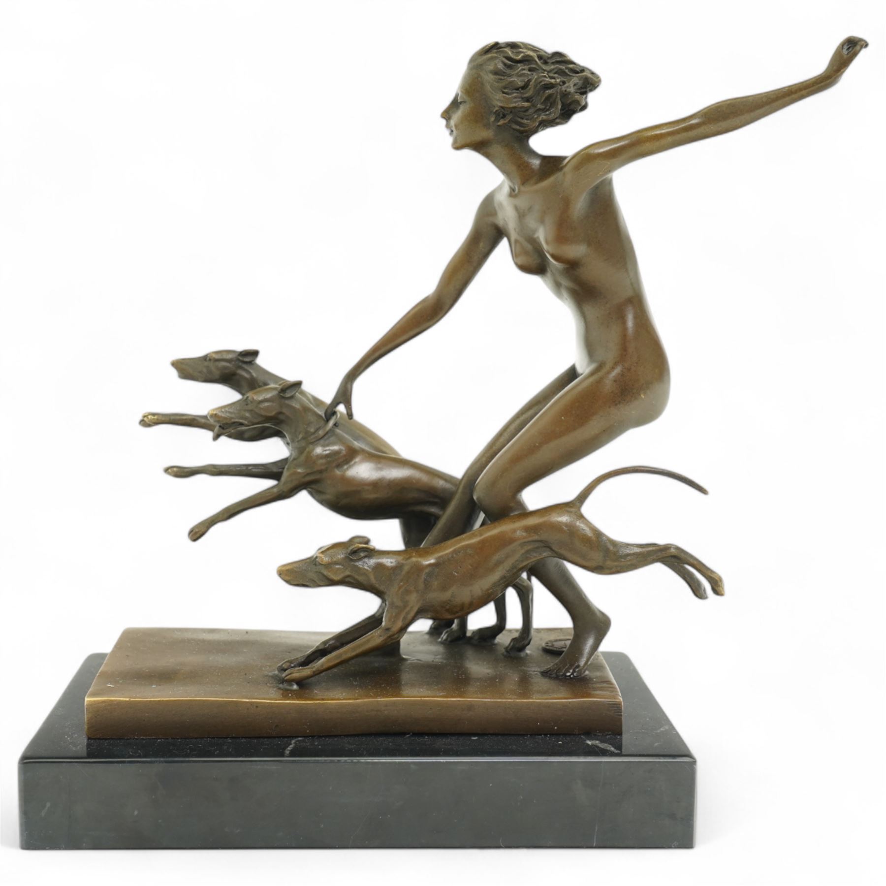 After Lorenzl - Art Deco style bronze group 'Spring Frolic', with foundry mark on rectangular marble base 23cm x 23cm