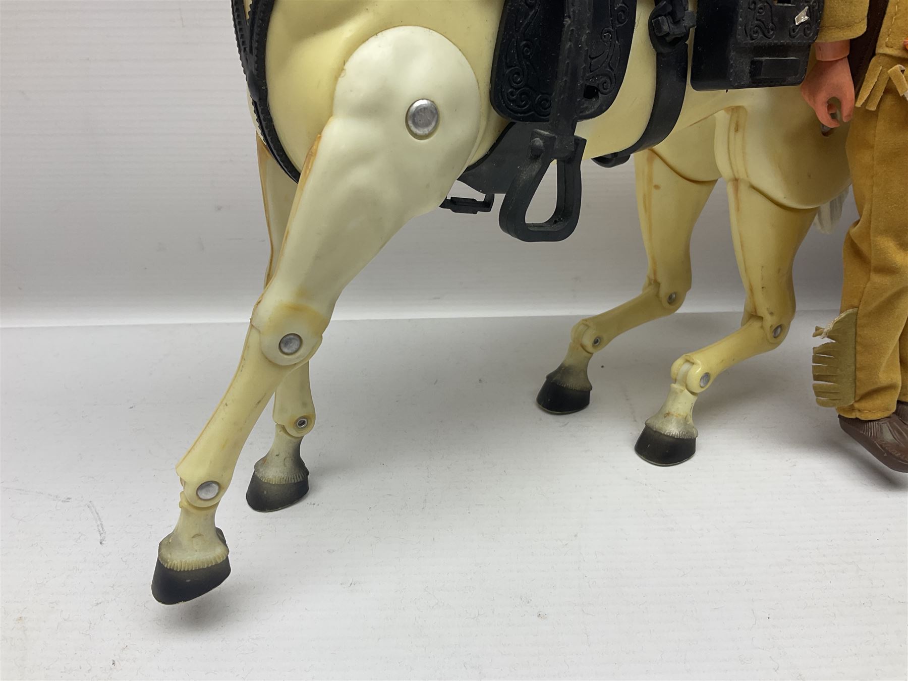 Two pairs of 1970s Lone Ranger and Tonto action figures, probably by Marx Toys; and Gabriel 'Silver' stallion horse; all unboxed (5)