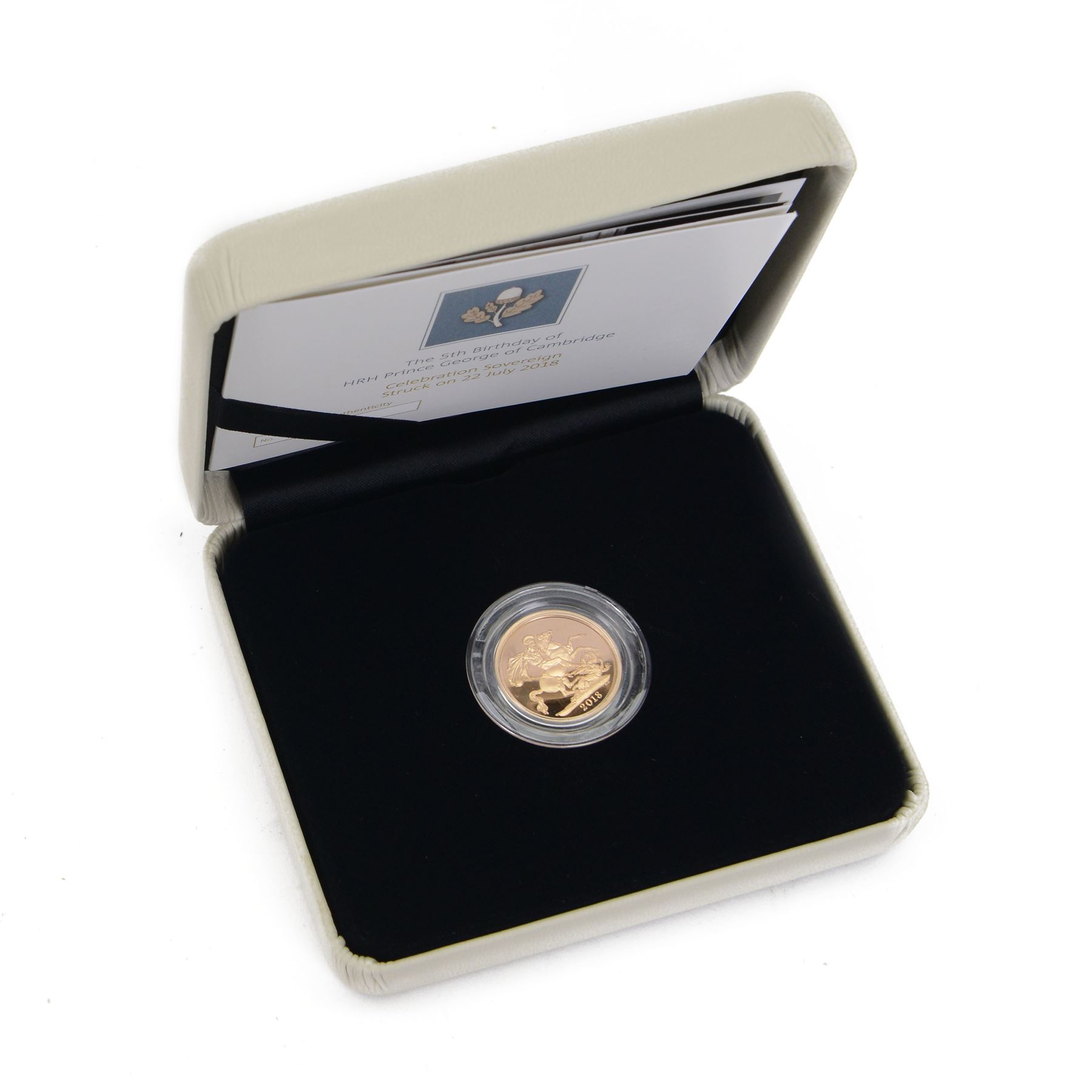 The Royal Mint United Kingdom 2018 'The 5th Birthday of HRH Prince George of Cambridge' gold proof full sovereign coin, 'Struck on 22 July 2018', cased with certificate