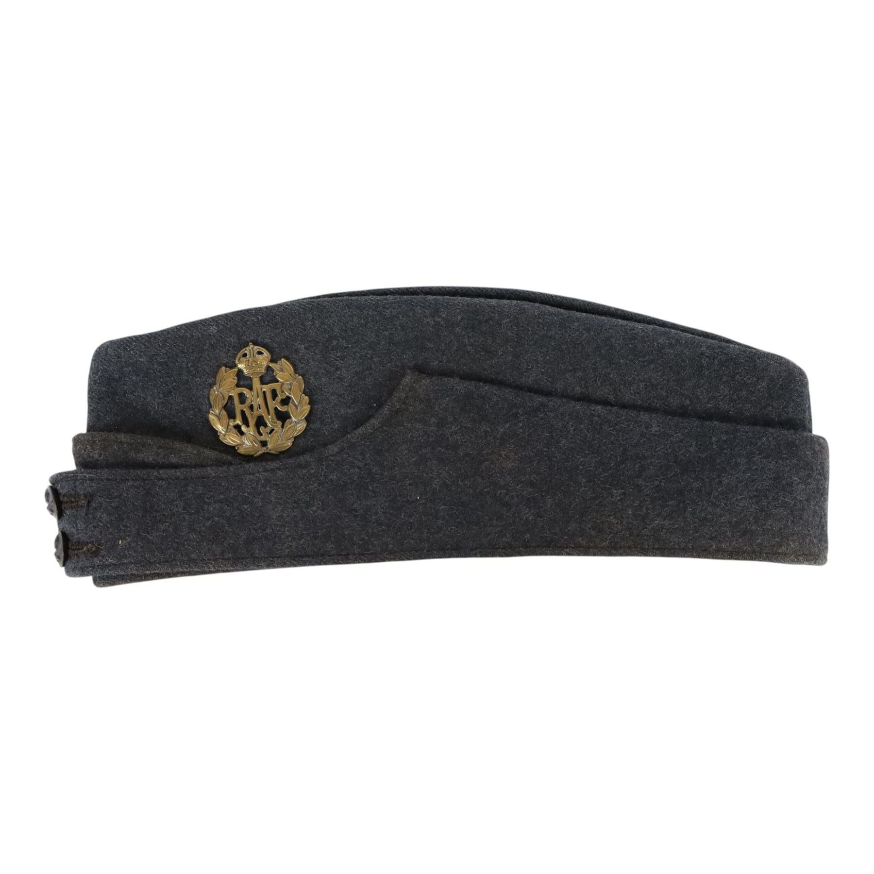 WWII service caps, comprising RAF cap and belt, Army Service Corps cap  by Sanders and Brightman and Auxiliary Territorial cap