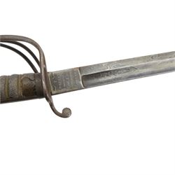 Victorian officer's sword by Landon & Morland Burlington St, London, with 82cm steel blade, wirebound fishskin grip, chequered backstrap and stepped domed pommel, overall L96cm