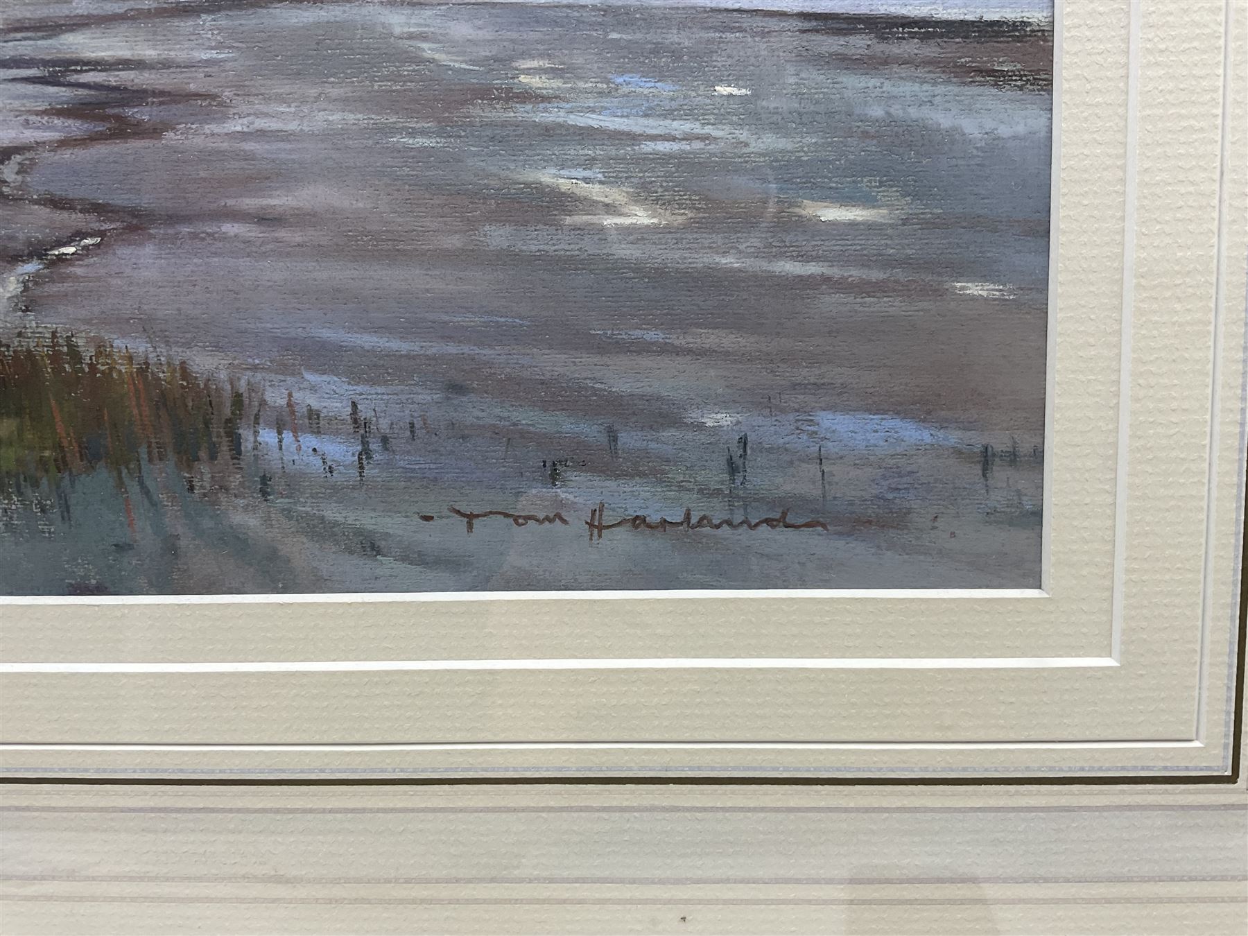 Tom Harland (Yorkshire 1945-2012): 'The Humber - Late Afternoon in November', pastel signed, titled on label verso 31cm x 43cm 