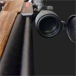 Logun MK2 22 Cal. air rifle, serial no 25885, with ASG fitted sight, bi-pod stand and fitted moderator  