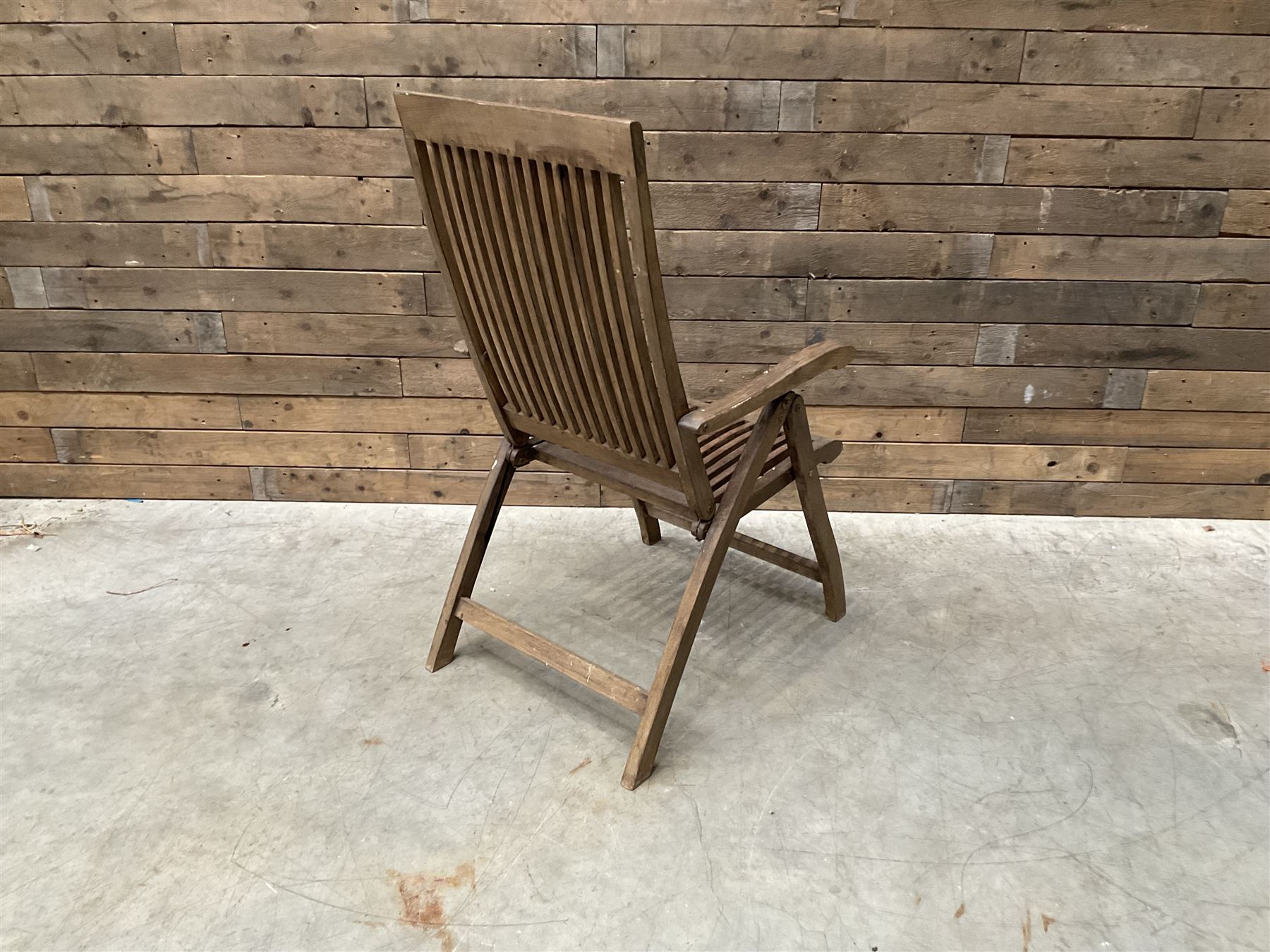 Garden teak table with set four high back reclining chairs