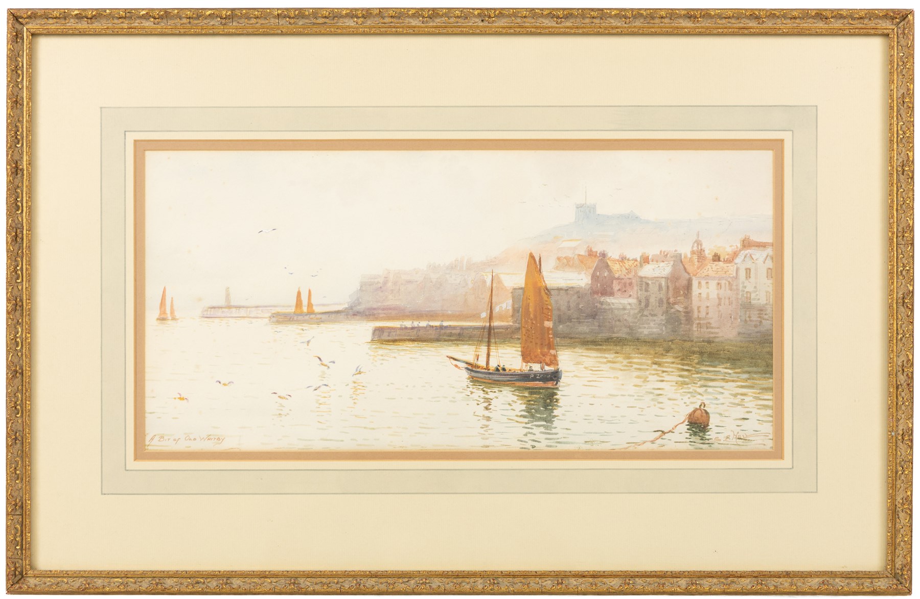 S E Hall (British fl.1910-1930): 'A Grey Day in Scarborough' and 'A Bit of Old Whitby', pair of watercolours signed and titled, in matching frames 20.5cm x 42.4cm (2)