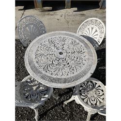 Cast aluminium circular garden table, and four chairs - THIS LOT IS TO BE COLLECTED BY APPOINTMENT FROM DUGGLEBY STORAGE, GREAT HILL, EASTFIELD, SCARBOROUGH, YO11 3TX