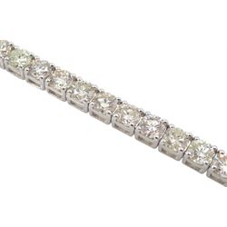 18ct white gold round brilliant cut diamond line bracelet, stamped 18K, total diamond weight approx 10.75 carat