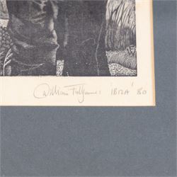 Alan Coates (British Contemporary): 'Nude 4', limited edition etching No.3/12 signed and titled 20cm x 14cm; Sarah J Venus (British Contemporary): Corsets, lino cut 21cm x 19cm; William 