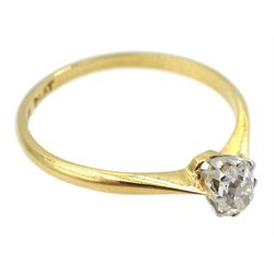 Early 20th century gold single stone old mixed oval cut diamond ring, stamped 18ct Plat, diamond approx 0.25 carat