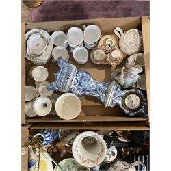 Mixed ceramics, to include a Susie Cooper jug, studio pottery dish, Delft clock, Coalport Mulberry Hall pot and reproduction mascaron jug, contents in two boxes