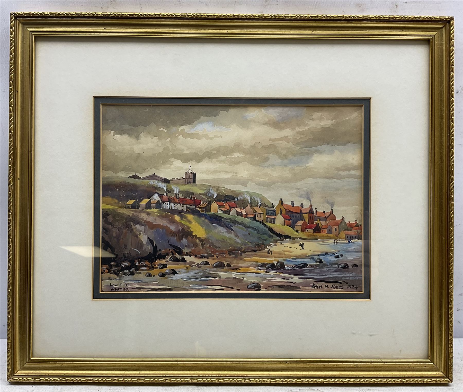 Ethel M Jones (British 19/20th Century): 'Low Tide - Whitby', watercolour signed titled and dated 1934, 18cm x 24cm Notes: Ethel was the wife of Pudsey artist Fred Cecil Jones RBA (1891-1956)