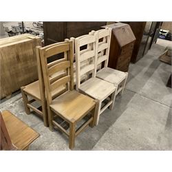 Set of six (4+2) light beech dining chairs, high ladder back over solid seat and square supports  - THIS LOT IS TO BE COLLECTED BY APPOINTMENT FROM THE OLD BUFFER DEPOT, MELBOURNE PLACE, SOWERBY, THIRSK, YO7 1QY