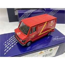 Royal Mail Millennium collection memorabilia, including presentation packs, with the essential guide books and various Corgi diecast vehicles 