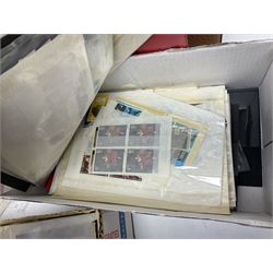 Stamps including Royal Mail PHQ cards, air mail covers, first day covers, Queen Elizabeth II pre decimal stamps etc, in various albums and loose, in one box