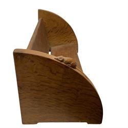 Mouseman - adzed oak book trough, curved end supports, carved with mouse signature, by the workshop of Robert Thompson, Kilburn, L46cm D21cm H21cm 